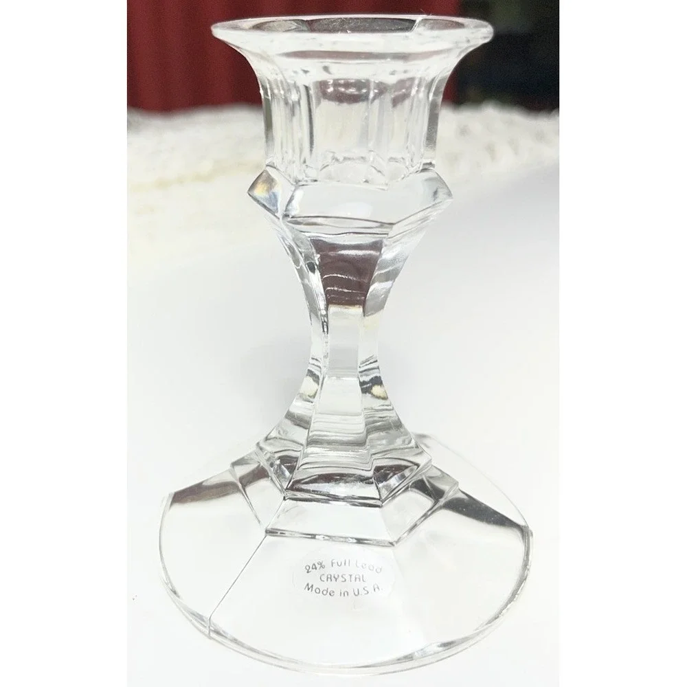 Vtg LIBBEY GLASS CANDLESTICK 2245 Paneled Clear Crystal Set Candle Holder 4